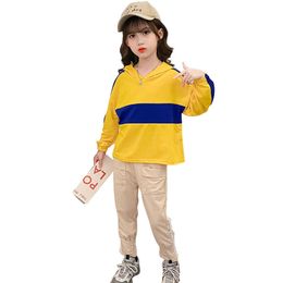 Children Clothes Patchwork Girls Clothing Hoodies + Pants Costume For Girl Spring Autumn Tracksuit Kids 6 8 10 12 14 210528