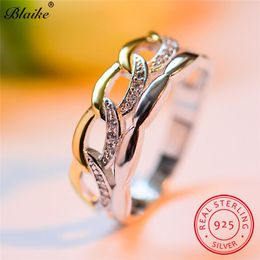 colored rings UK - Bi-colored Chains Rings For Women Men Solid S925 Sterling Silver Ring Wedding Bands White Zircon Cross Infinity Engagement Cluster