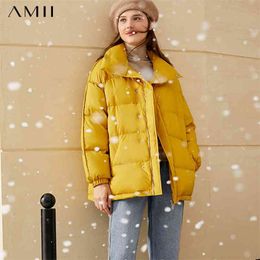 Minimalism Down Jacket Female Winter Fashion Stand Collar Solid Thick White Duck Coat Women 1241 210527