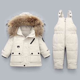 OLEKID Russian Winter Boys Snowsuit Waterproof Hooded Down Jacket For Girl 1-4 Years Kids Jumpsuit Toddler Baby Clothes set 211111