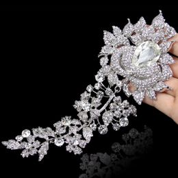 Flower Brooch For Women Crystal Broche Femme Metal Pins Bridal Wedding Accessories Party Jewellery Large Badge Girl
