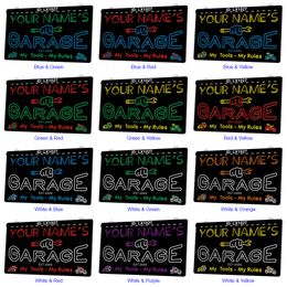 LX1027 Your Names Garage My Tools Rules Light Sign Dual Color 3D Engraving