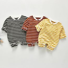 0-3Yrs born Boys Stripe Pocket Jumpsuits Clothes Spring Autumn Baby Rompers Long Sleeve Children 210429