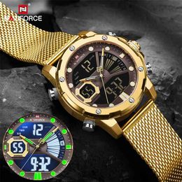 NAVIFORCE Mens Sport Watches Luxury Gold Quartz Steel Strap Waterproof Military Digital Wrist Watch Clock Relogio Masculino 210804