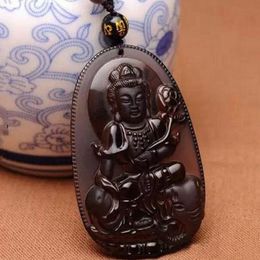 Jade Jewelry Natural Black Obsidian BuddhaLucky Amulet Pendant Necklace for Women Men Party Gift