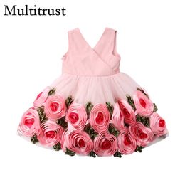 Citgeett Pink Sweet Floral Newborn Kids Baby Girl Princess Party Bowknot Fashion Summer Pageant Dress Clothes Q0716