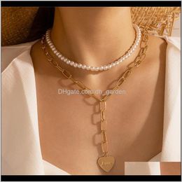 & Pendants Drop Delivery 2021 Vintage Love Heart Pearl Pendant Necklace For Women Gold Colour Party Wedding Link Chains Jewellery Gift Necklaces