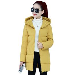 Winter Jacket Women Down Cotton Coat Korean Loose Plus Size Thick Padded Warmth Tops Yellow Hooded Parka Feminina LR966 210531