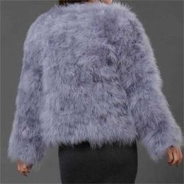sexy Ostrich wool turkey real fur women black coat genuine feather short plus size 5XL,7XL winter festival long sleeve jacket Y0829
