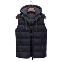 brand Vest Mens Winter Casual Outerwear Warm Hood Jacket Sleeveless Waterproof Jackets Parkas s 210925