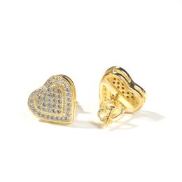 Unisex Fashion Men Earrings Yellow Gold Plated 925 Silver CZ Heart Earrings Studs Nice Gift for Friend