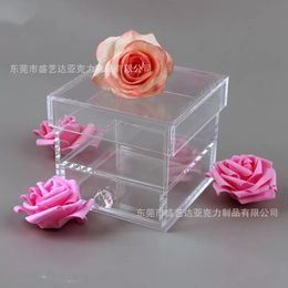 Venta al por mayor de Caja de almacenamiento de flores de rosa con tapa acrílico de maquillaje transparente Organizador de caja cosmética para el día de San Valentín caja de regalo de boda