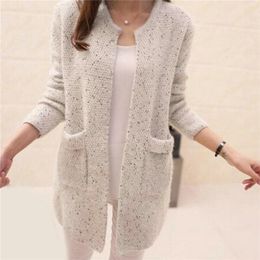 Winter Warm Women jacket coat Solid Colour Pockets Knitted Sweater Tunic Cardigan Crochet Ladies Sweaters Tricotado 211011