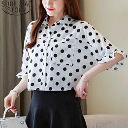 Summer Women Blouse Short Sleeve Polka Dot Chiffon Shirt Lady's Tops Elegant All-match Women Shirt Women Tunic 8668 50 210527