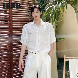 IEFB Tie Design Short Sleeve White Shirt Men's Summer Luxury Print Casual Shirt Korean Fashion Niche See Through Tops 9Y7760 210524