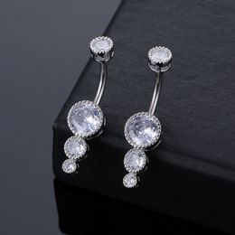 316L Surgical Steel Belly Button Rings Clear CZ Navel Ring Round Zircon Body Piercing Jewellery