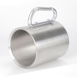 Stainless Steel Outdoor Coffee Mug Double Wall Cup Carabiner Hook Handle Cups DH0359