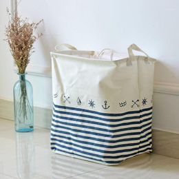 Storage Bags Anchor Stripe Bundle Mouth Basket Sundries Arrangement Floor Snack Dirty Clothes Buckets