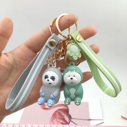 Korean cartoon three cute bear Keychain our naked bear Unicorn car pendant cute bear Keychain