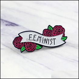 Pins Brooches Jewellery "Feminist" Flowers Logo Special Enamel Cartoon Brooch Creative Letter Lapels Denim Badges Gifts For Children Pins Dro