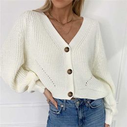 Ladies Winter Sweater Cardigan V-neck Long Sleeve Jacket And Knitted Women's Sweatshirt Loose Knit 211011