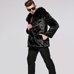 -Мужская меховая кожаная имитация искусственного зимнего пальто