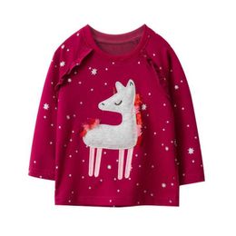 Jumping Metres Animal Applique Cotton Children's T shirts for Girls Autumn Spring Arrival Kids Tees Blouses 210529