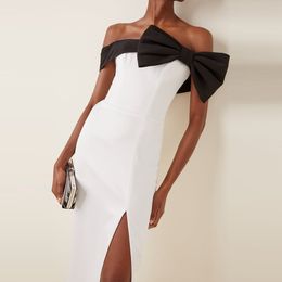 Summer Off Shoulder Patchwork Bandage Dress For Women Sexy Sleeveless Bow Club Celebrity Evening Party Midi 210423
