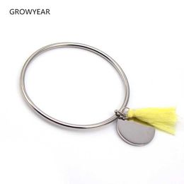 Round Pendant Cord Tassel Bangle Bracelet Stainless Steel Fashion Jewellery for Women Girls' Gift Q0717