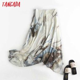 Tangada autumn women painting print midi skirt side zipper office ladies elegant chic mid calf skirts 4C29 210609