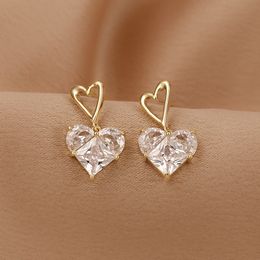 Little Heart CZ Zircon Drop Earrings for Girl Women Cute Hollow Geometric Statement Earring Temperament Jewellery 2021