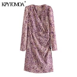 Women Chic Fashion Leopard Print Draped Mini Dress V Neck Long Sleeve Female Dresses Mujer 210420