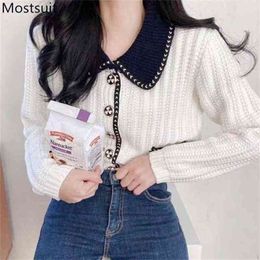 Autumn Korean Vintage Knitted Women Cardigans Sweaters Long Sleeve Turn-down Collar Single-breasted Tops Femme 210513