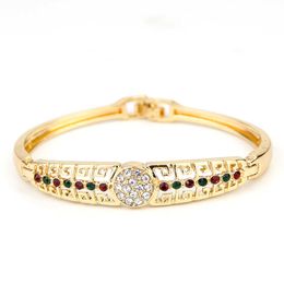 Sunspicems Women Bangle Gold Colour Rainbow Cuff Bracelet for Women Full Rhinestone Thin Size Wrist Jewellery Wedding Gift Q0719