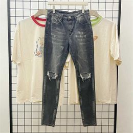 Jeans da uomo Biker high street fashion slim fit pantaloni casual trendy e elastici con grandi danni