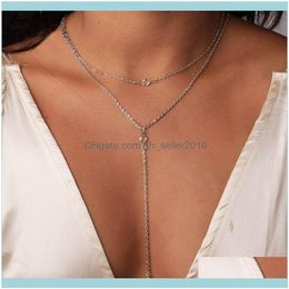 & Pendants Jewelrymulti-Layers Metal Chain Long Rhinestones Pendant Necklace For Women Y Choker Necklaces Chokers Drop Delivery 2021 Wgopq