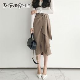 Casual Skirt For Women High Waist Bandage Asymmetrical Midi Skirts Female Korean Fashion Elegant Spring 210521