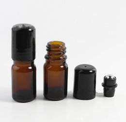 10ml Refillable Thick Amber Bottles Mini Roll on Glass Packaging Bottle with Stainless Steel Roller Ball