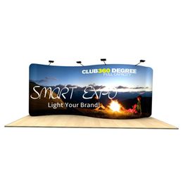 20ft S Curved Wave-Line Back-Wall Advertising Display with Thick Aluminium Tube Tension Fabric Printed Graphic Portable Carry Bag