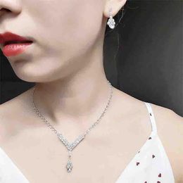 Earrings & Necklace FORSEVEN Women Girl Water Drop Crystal Pendant Earring Bride Noiva Bridal Engagement Wedding Party Decorative Jewelry