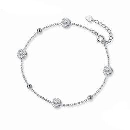 High Quality Luxury Pave CZ Ball Bead Bracelet For Women Genuine 925 Sterling Silver Princess Wedding Jewellery Gift 2021 Link, Chain