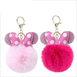 Bowknot Rabbit Fur Ball Pompom For Car Keychain Bag Key Chains Jewelry Women Car Bag Jewelry Gift fluff keychains