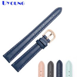 Genuine Leather Bracelet 14mm 16mm 18mm 20mm Soft Watch Band Simple Watch Strap Womens Leather Watchband Blue Colour H0915