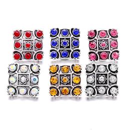 Wholesale Rhinestone 18mm Snap Button Clasp Metal Square fastener snapper charms for Snaps Jewellery Findings suppliers