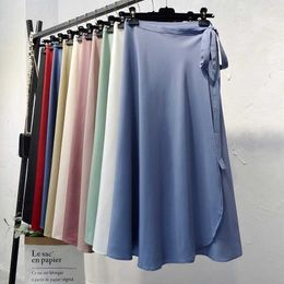 Summer Bohemian Sashes Long Wrap Skirt Side Split Ruffled Chiffon Beach Ankle Woman Skirts 210608