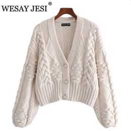 WESAY JESI Women's Spring Knitted Cardigan Women Sweater Thick Loose Lantern Sleeve Pearl Button Short Sweet And Lazy Style 211007