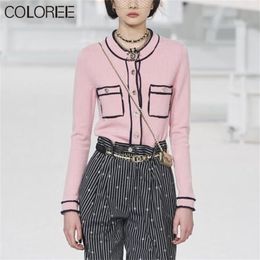 Korean Fashion Pink Cardigan Womens Spring Autumn Casual O-neck Long Sleeve Knitted Sweater Mujer Elegant Chic Tops 210914