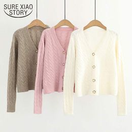 Autumn Winter Female Knitted Vintage White Women Sweaters Twist Loose Short Solid Casual Cardigans Sweater Jacket 11732 210415