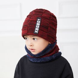 Family Style Solid Warm Hats Scarves Lined Fleece Fashion Interlaced Plaid Knit Beanie And Ring Scarf Set Adult Or Kids Size