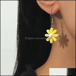 Dangle & Chandelier Earrings Jewelry Women Resin Daisy Korean Alloy Flower Earring Hook Summer Business Style Dress Wear Ear Drop Fashion Ae